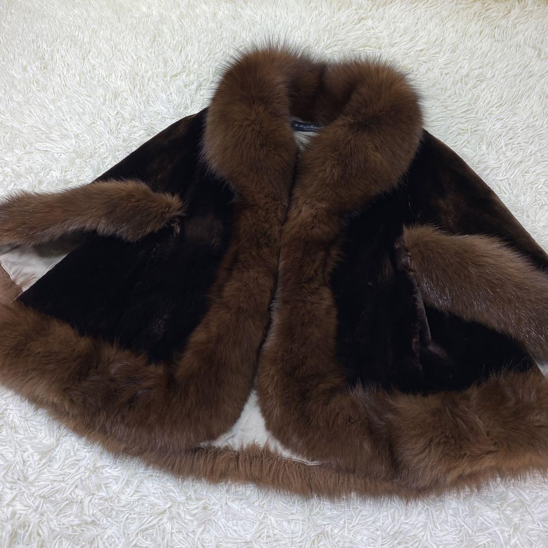 カナダ製　高級　Maple Queen Furs　シェアードミンクファーコート　ケープコート　リアルファー　毛皮　メープルクイーン　ポンチョ_画像4