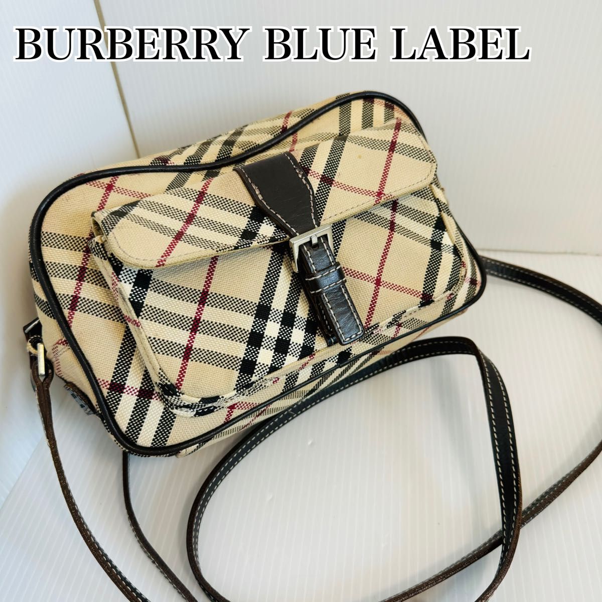 【美品】バーバリーブルーレーベル　キャンバス　ショルダーバッグ　ノバチェック BURBERRY BLUE LABEL ベージュ