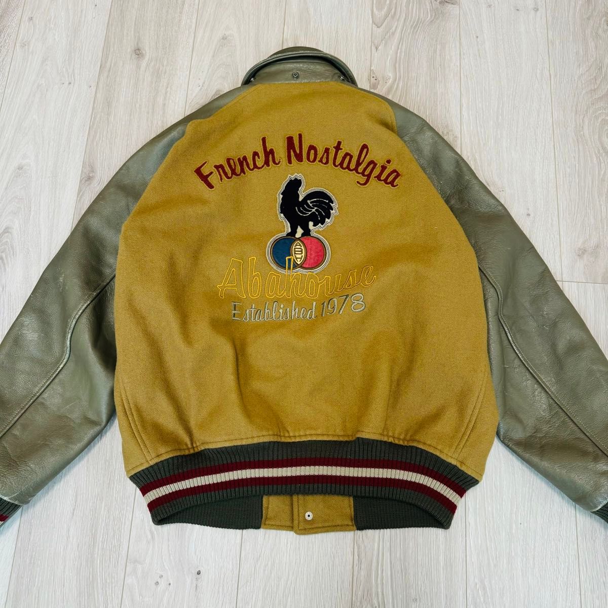 90s】ABAHOUSE アバハウス 袖革ウールスタジャン F ブラウン 90s】ABAHOUSE アバハウス 袖革ウールスタジャン F ブラウン