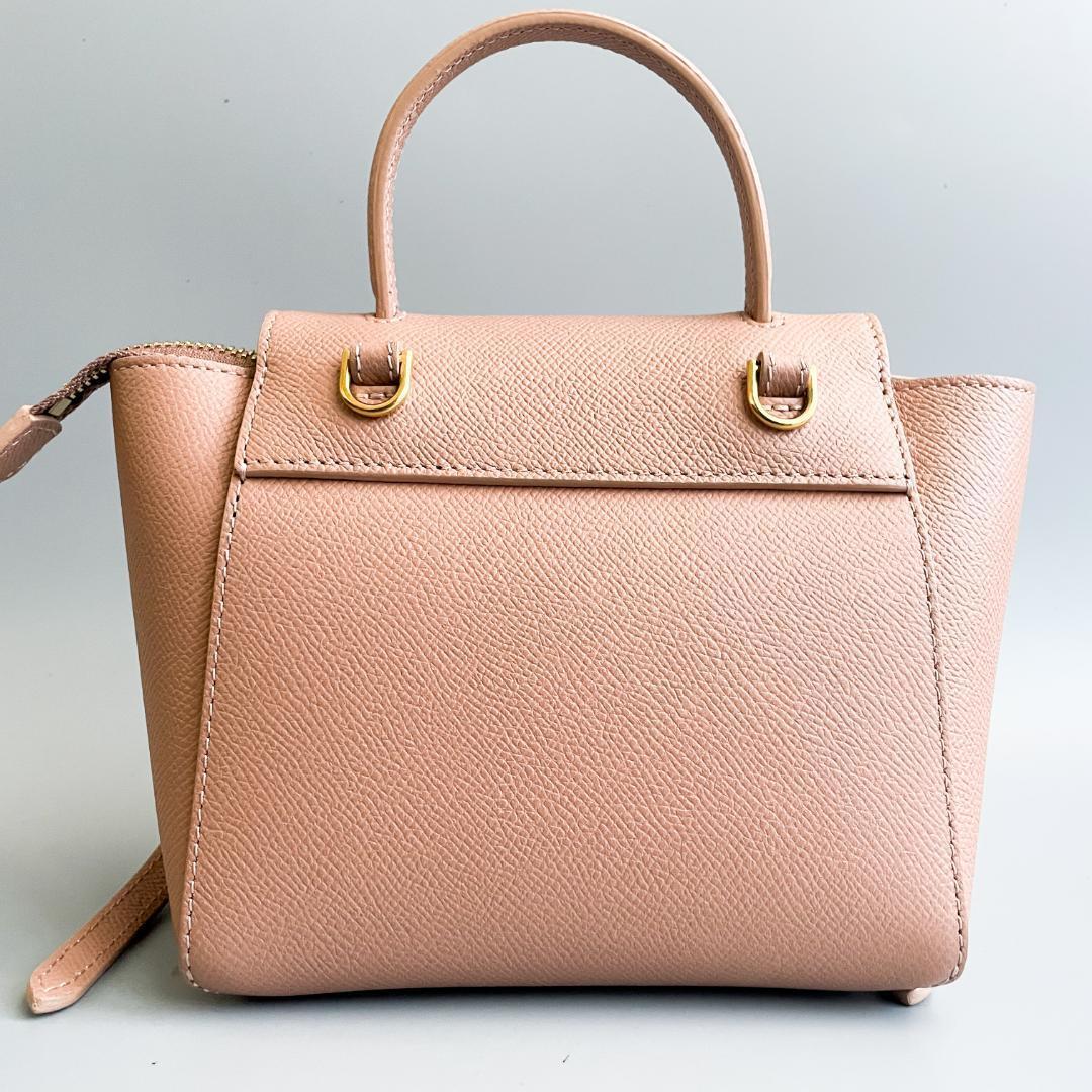 極美品・人気モデル CELINE セリーヌ ハンドバッグ ベルトバッグ ナノ ショルダーバッグ 2way トップハンドル レザー ベージュ 保存袋