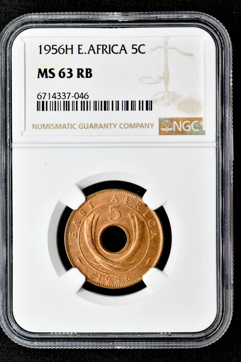 ★日終 【NGC MS63RB】1956H 東アフリカ 5C銅貨 未使用 世界コイン 古銭 貨幣 硬貨 銀貨 金貨 銅貨【決済期限火曜日】_画像3