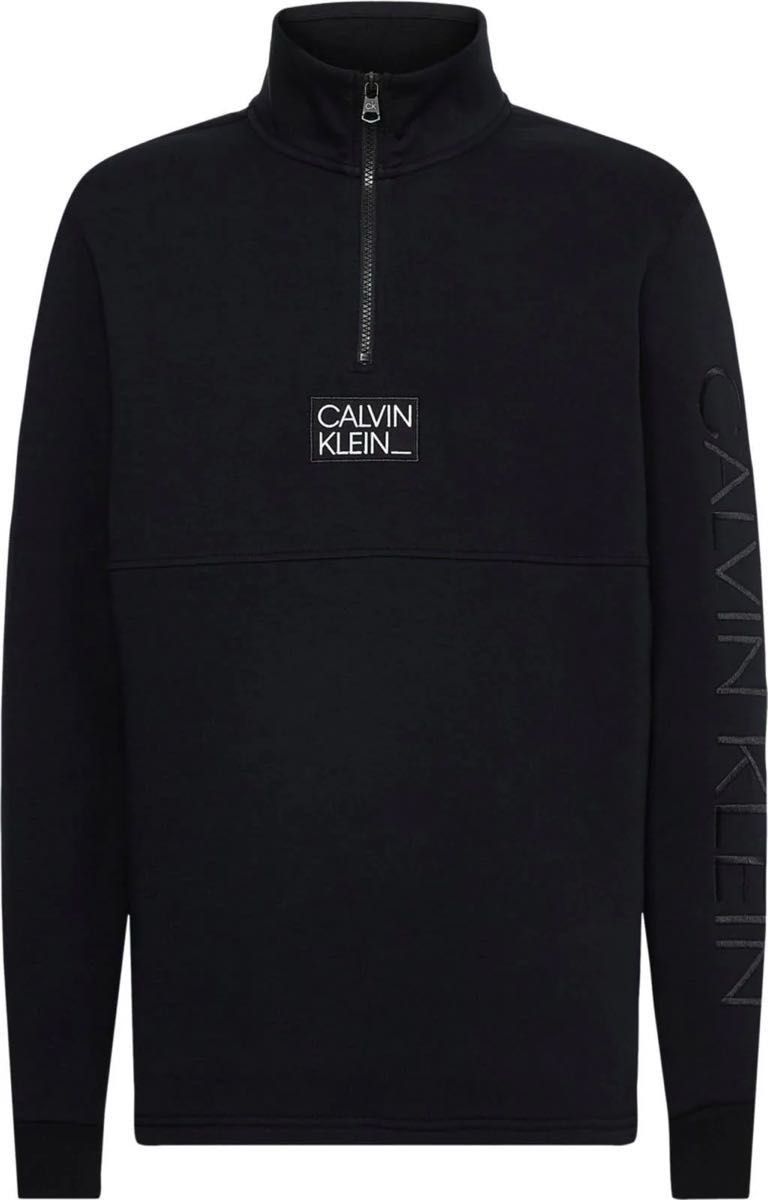 Calvin Klein カルバンクライン ハーフジップ スウェット フリース パーカー ジャージ 黒 ブラック ロゴ