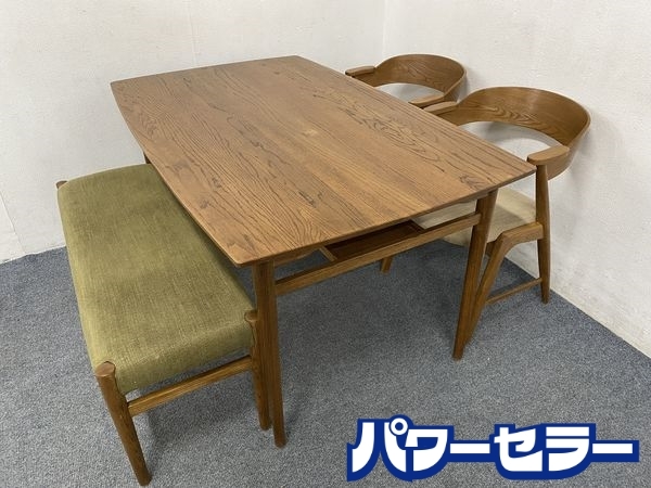 MOMO natural/モモナチュラル/脇木 ダイニングセット オーク無垢材 幅1400 4人掛け ベンチ 中古家具 店頭引取歓迎 R7948_画像1