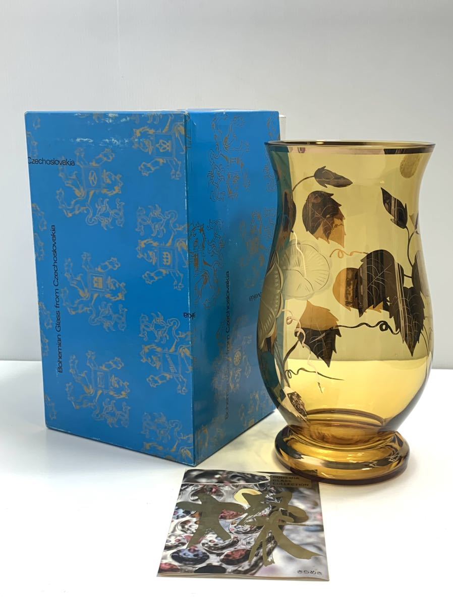[ unused ]Egermann gold paint vase bohemi Anne glass Czech also peace country made e-ge Le Mans glass gold paint vase hand made *BOHEMIA GLASS