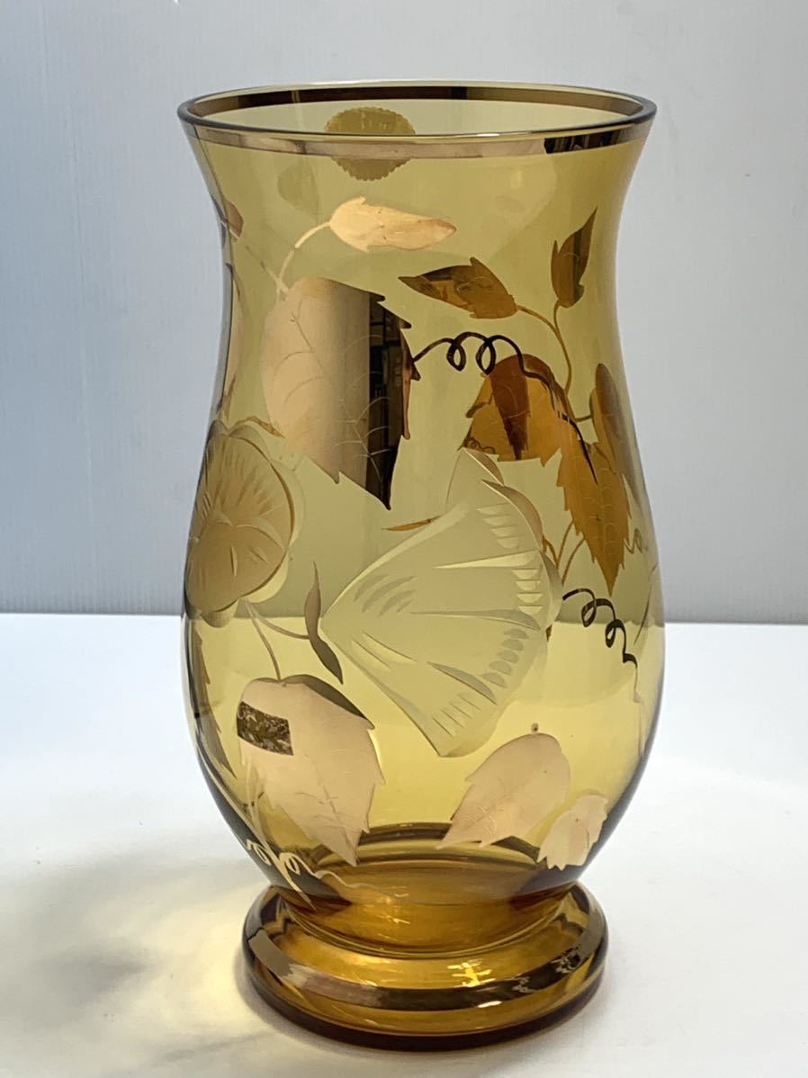 [ unused ]Egermann gold paint vase bohemi Anne glass Czech also peace country made e-ge Le Mans glass gold paint vase hand made *BOHEMIA GLASS