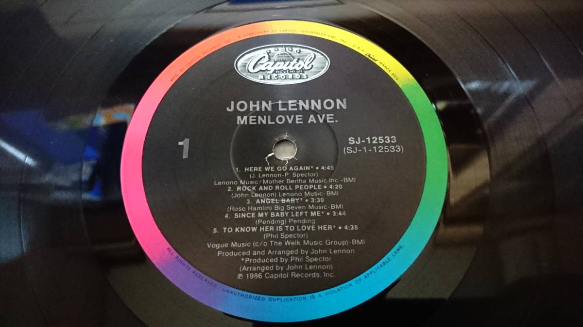 「レコード」JOHN LENNON　ジョン・レノン /「MENLOVE AVE」　米ORIG [CAPITOL黒虹SJ規格]_画像3