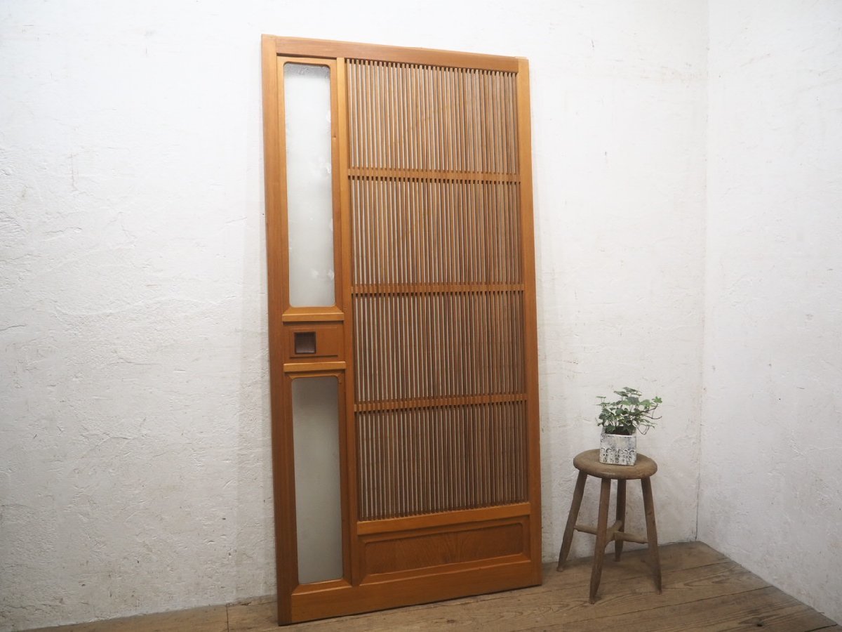 taP0704*(4)[H177cm×W87,5cm]* reverse side shoji attaching * rose pattern. design glass . wonderful old tree frame glass door * old fittings sliding door .. door Showa Retro M pine 