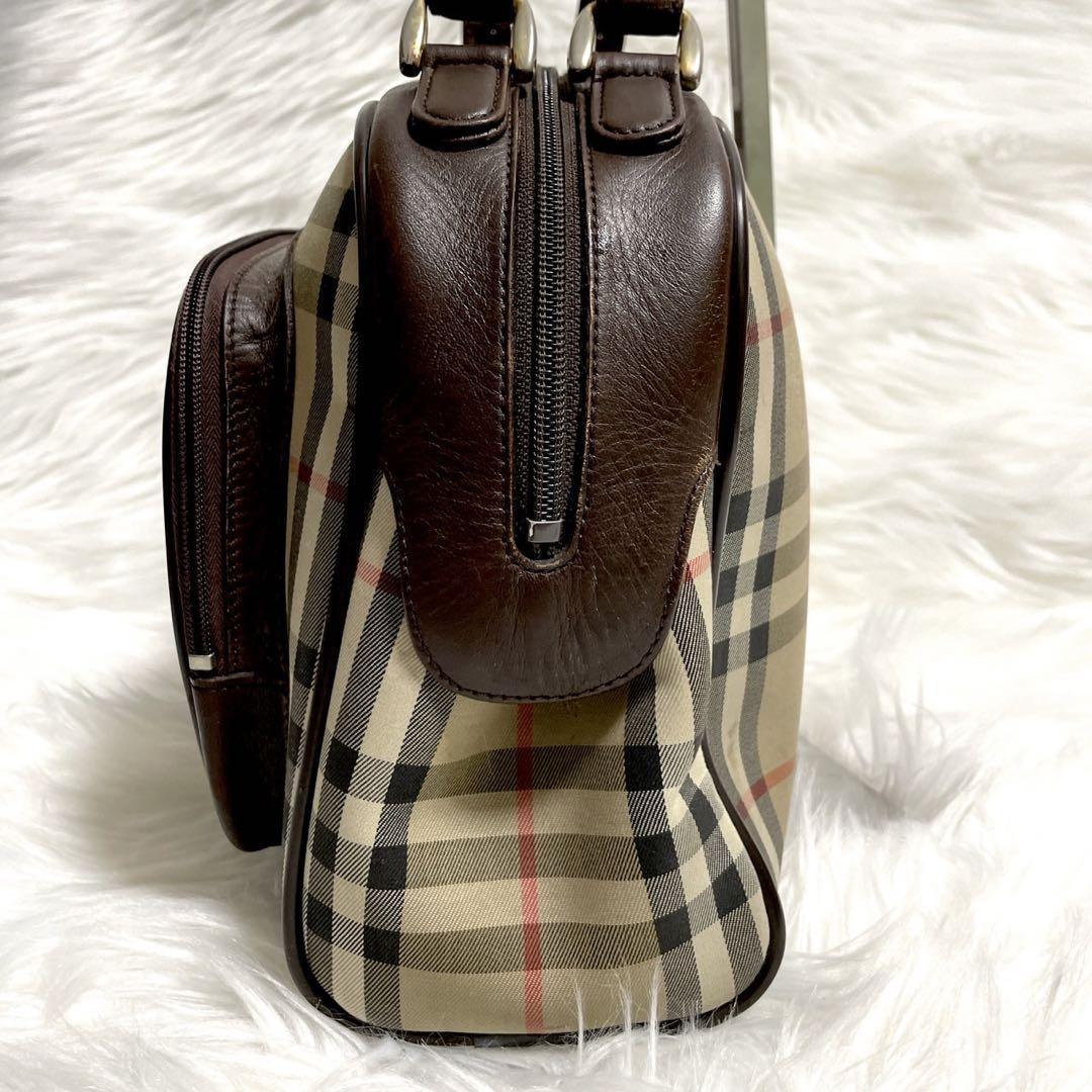 1円◆美品◆Burberryバーバリー ノバチェック シャドーホース キャンバス×レザー ハンドバック ミニボストン トートバッグ ベージュ系_画像6