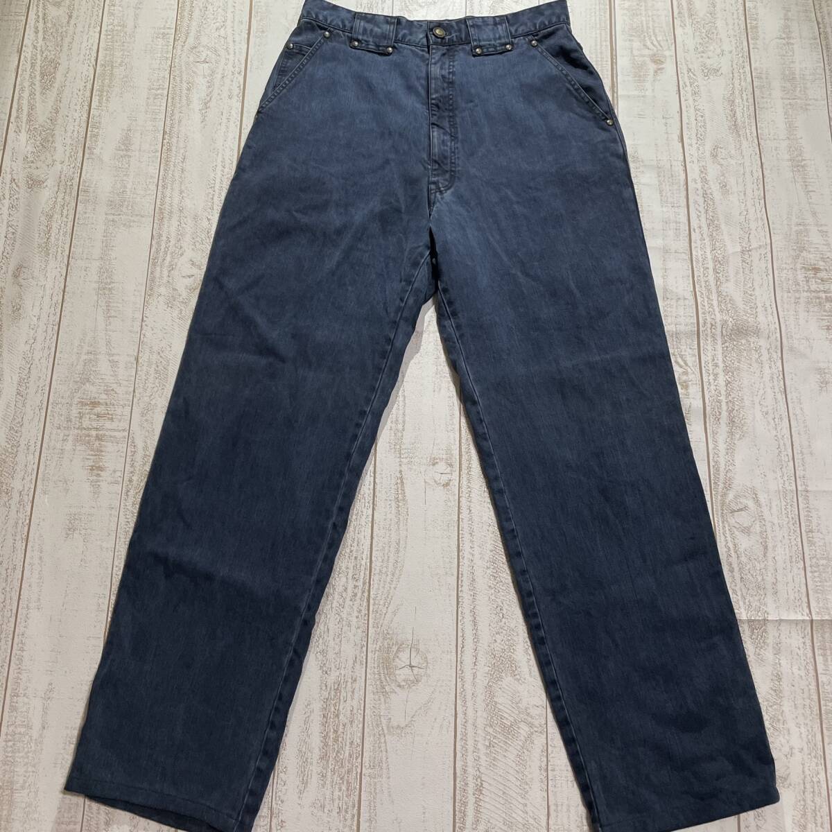 [LANCEL] Lancel ton cell Denim Vintage goods 31 -inch embroidery entering made in Japan wide strut pants 