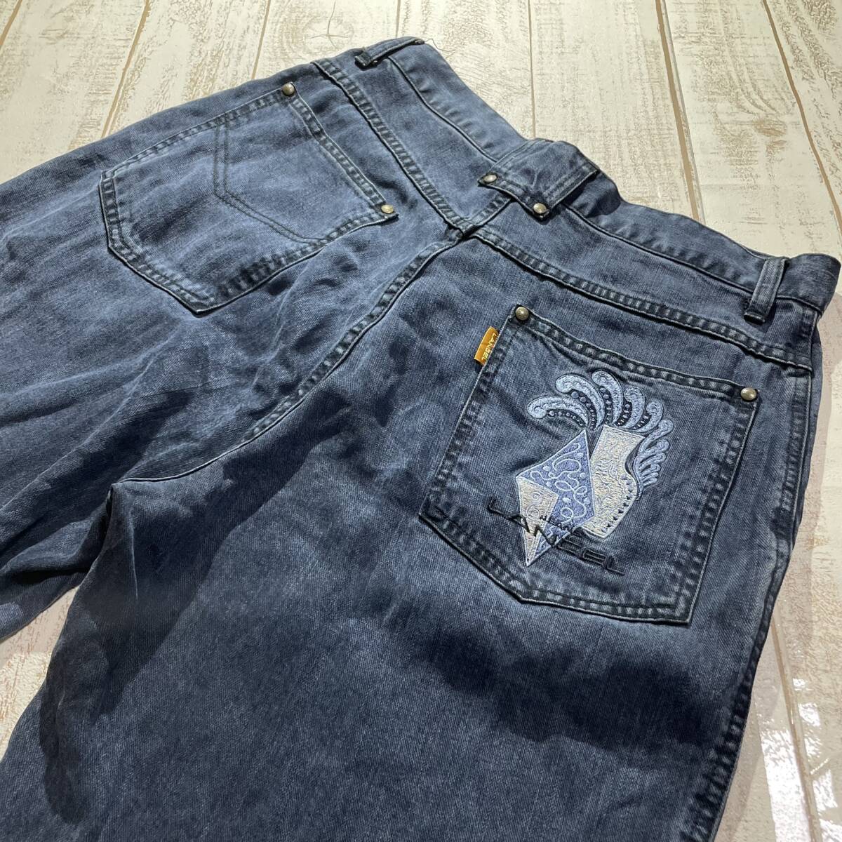 [LANCEL] Lancel ton cell Denim Vintage goods 31 -inch embroidery entering made in Japan wide strut pants 