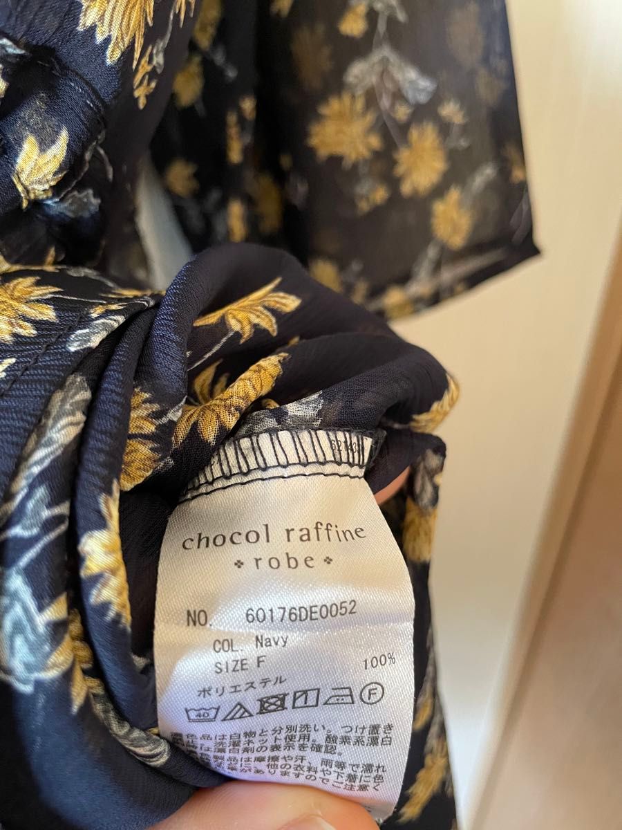 chocol raffine robe ショコラフィネローブ シアーワンピース　薄手　ネイビー　フリーサイズ 花柄