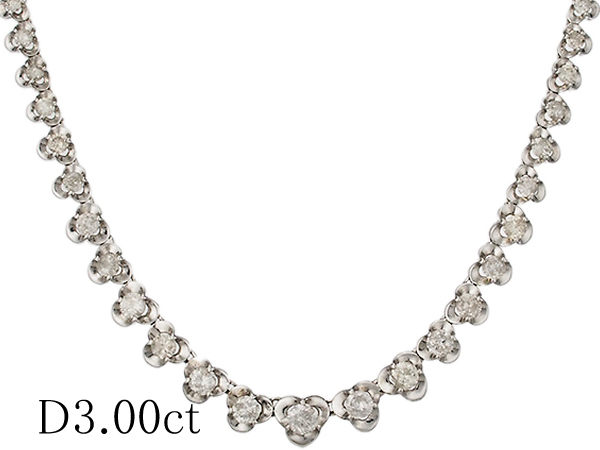 ダイヤモンド/3.00ct フラワー デザイン ネックレス K18WGの画像1