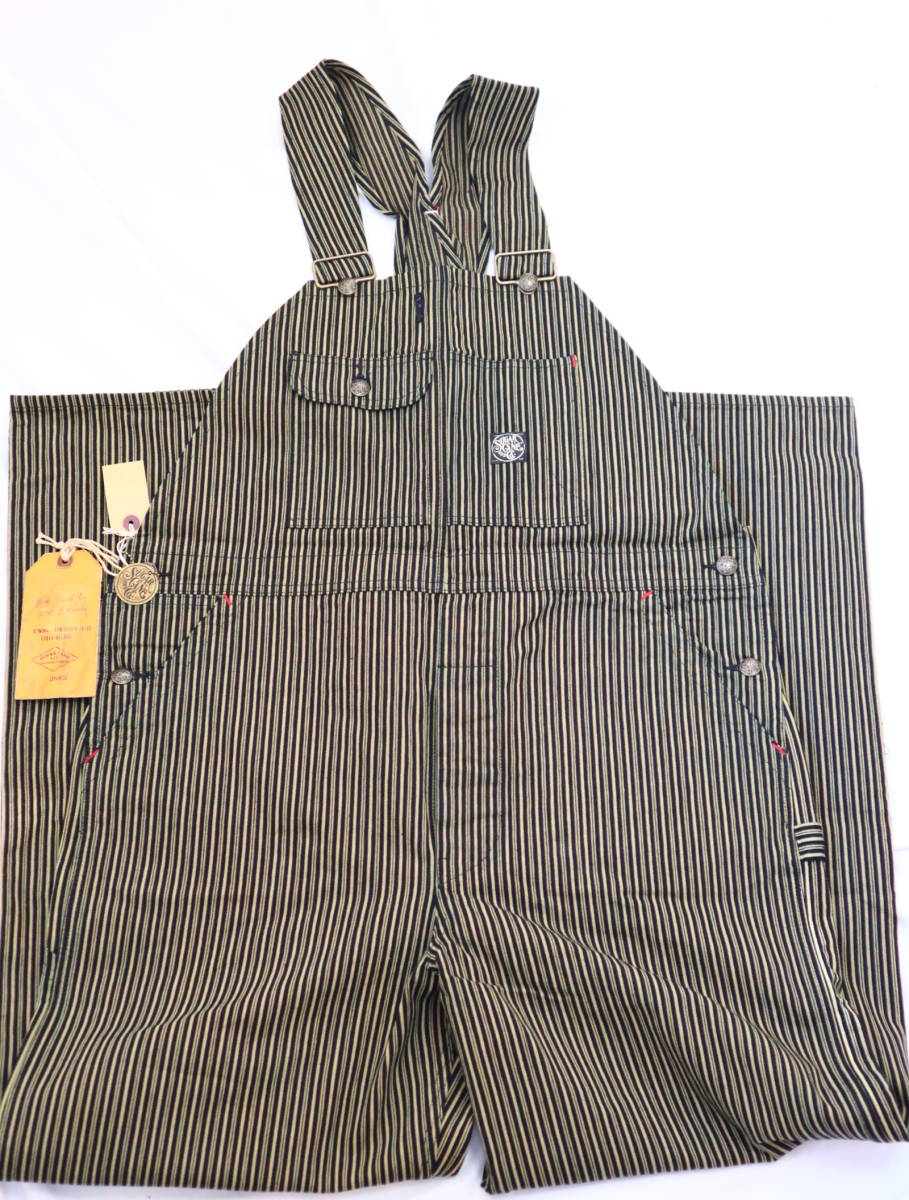 未使用新品 SUGER CANE Lot No. SC42302 / FICTION ROMANCE 11oz. BROWN LIBERTY STRIPE OVERALLS 東洋 ブラウンリバティストライプ 36_画像1