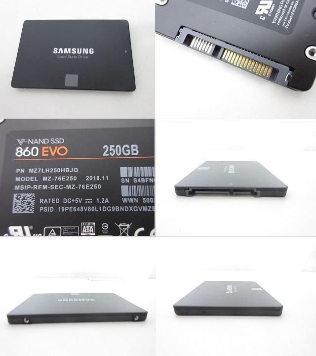 S2924R SAMSUNG SSD 860 EVO 250GB 中古動作品 CrystalDiskInfo正常判定_画像2