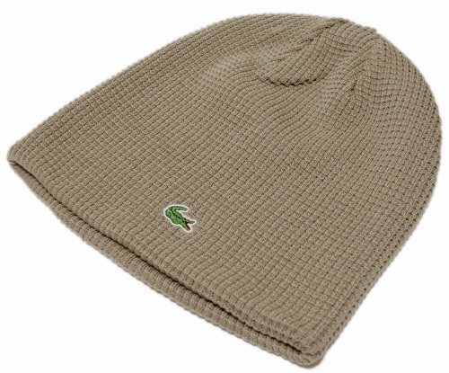 ☆ラコステ LACOSTE リバーシブルワッチ L3320 ニットキャップ ニット帽 帽子 フリー ベージュ ビーニー 日本製_画像1