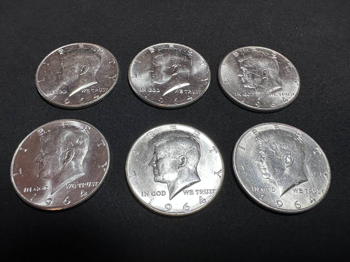  подлинный товар не использовался 6 шт. комплект America keneti половина dala- серебряная монета все 1964 год новый товар не Ryuutsu 90% оригинальный серебряный монета Magic оптимальный 