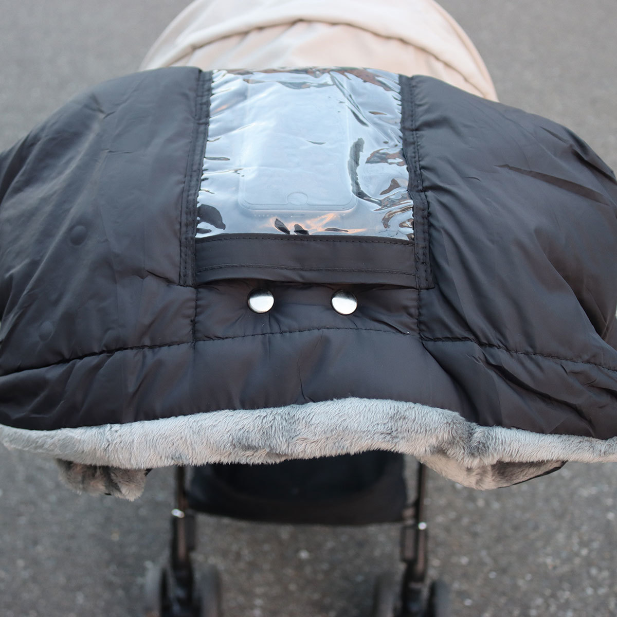  stroller for gloves hand muff stroller Cart gloves warm muff fleece protection against cold measures protection against cold goods mitten black gray 