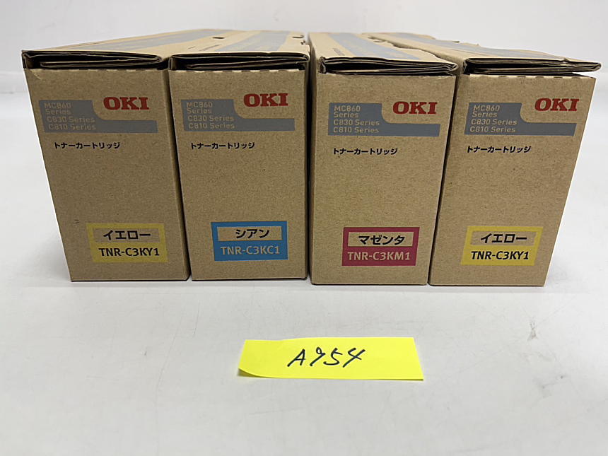 A-954【 новый товар 】 ... данные  　OKI　... картридж 　TNR-C3KC1/TNR-C3KM1/TNR-C3KY1　C/M/Y .../.../ жёлтый 　3 цвет  4 штуки  комплект  　 оригинальный 