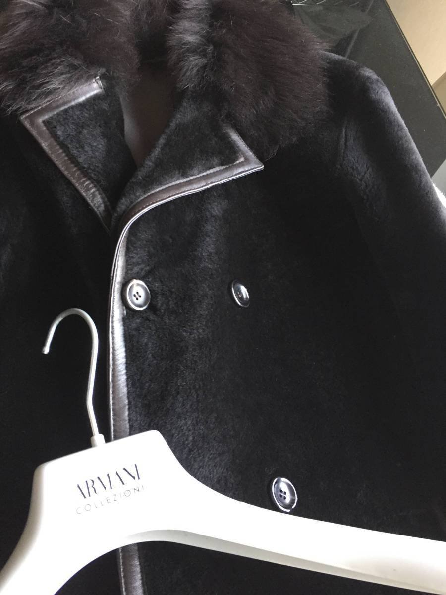  быстрое решение превосходный товар обычная цена 40 десять тысяч иен и больше ARMANI COLLEZIONI Armani пик мутон мех мех длинное пальто *50 размер черный 