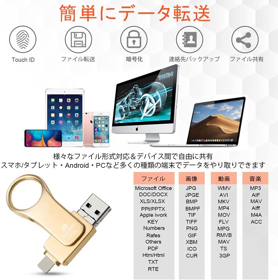 128GB iPhone USBメモリ フラッシュドライブ USBメモリー 4-in-1 Phone PC Android Pad対応の画像4