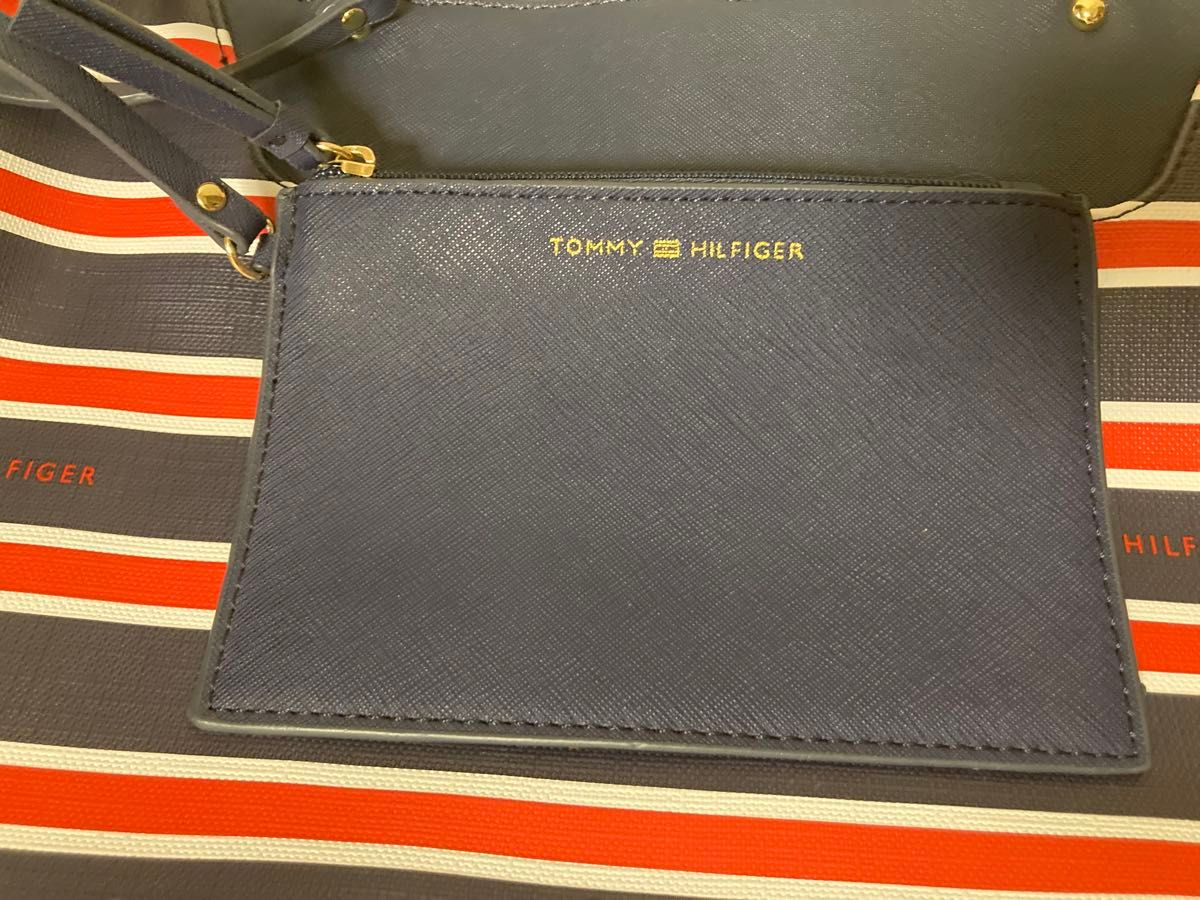 トミー ヒルフィガー ネイビー レッド トートバッグ 財布 ポーチ付き かばん  トミーフィルガー Tommy hilfiger