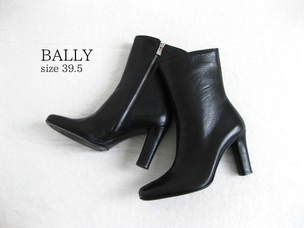 未使用☆BALLYバリー☆ショートブーツ☆黒☆レザー☆39.5(約25.5cm)☆サイドZIP☆ヒールブーツ☆イタリア製☆大人レザーブー☆即決☆_画像1