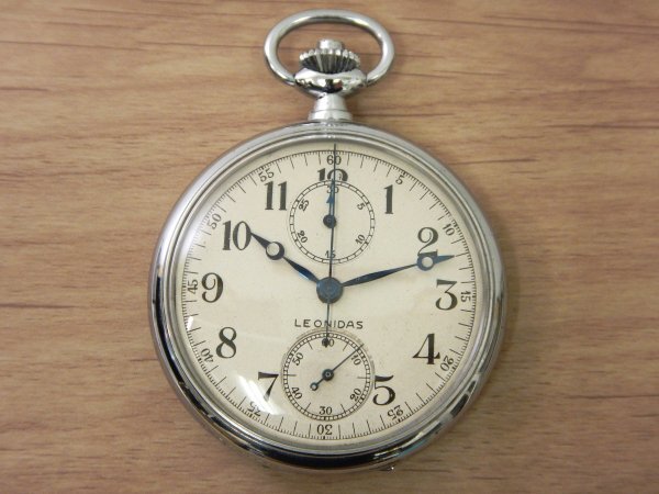 6117 希少売切り☆ LEONIDAS pocket watch 51.2㎜ 91.5g 懐中時計 クロノグラフ スモセコ 手巻き アンティーク レオニダスの画像2