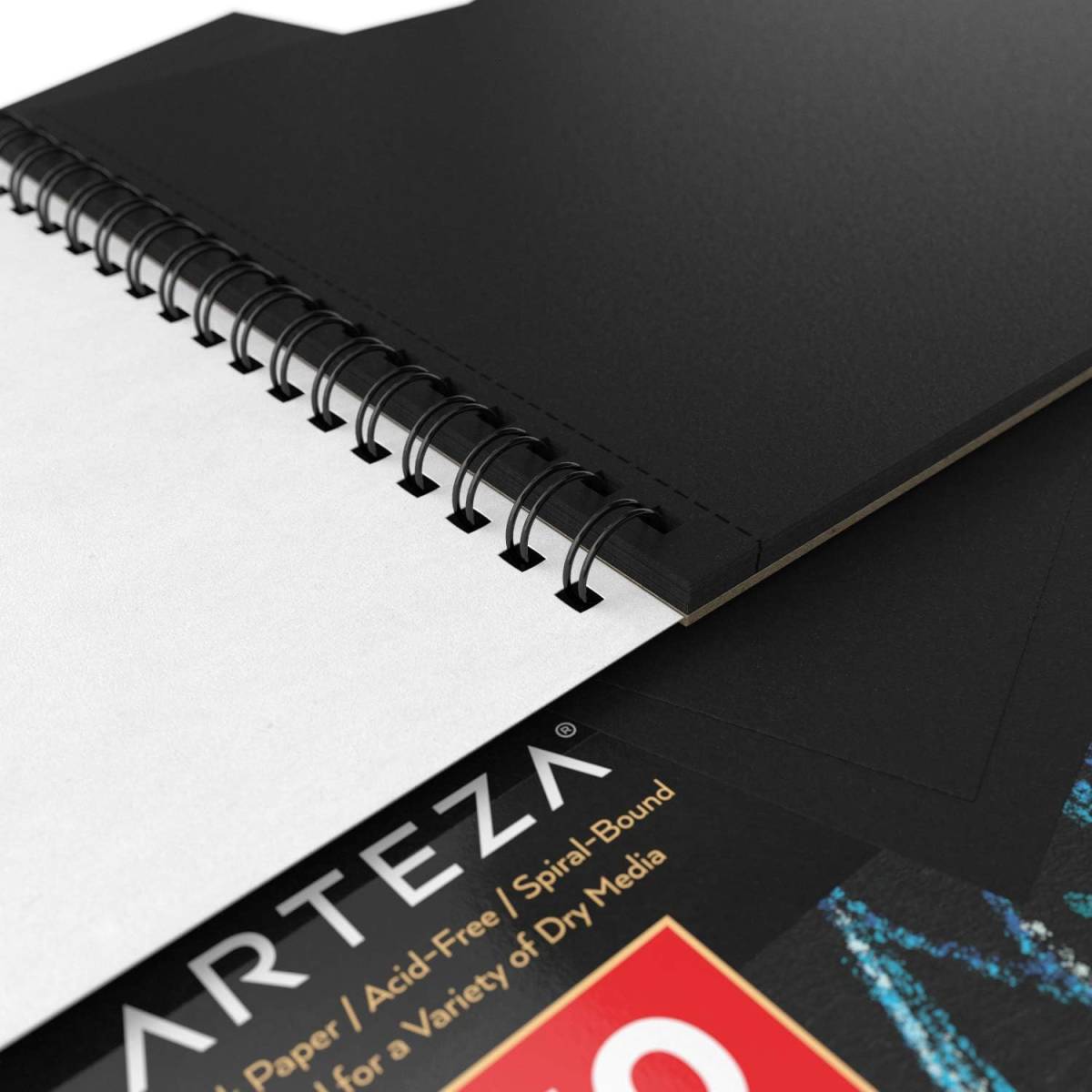 ARTEZA 2冊パック 9X12インチ 黒スケッチパッド 60枚（90lb/150gsm）各30枚 らせん綴り 厚紙 スケッチブック ブラック 用紙 マイクロ穿孔