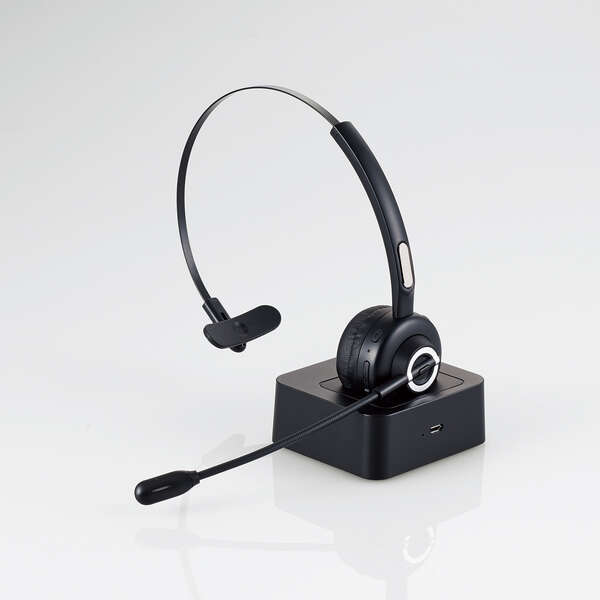Bluetoothヘッドセット オーバーヘッド/片耳タイプ 充電台付でヘッドセットを置くだけで充電でき、充電し忘れ防止にもなる: LBT-HSOH14BK_画像1