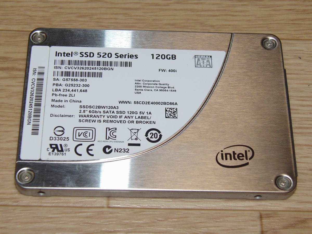 インテル intel SSD 520 Series　内蔵ハードディスクSSD　120GB　動作確認済　初期化済_画像1