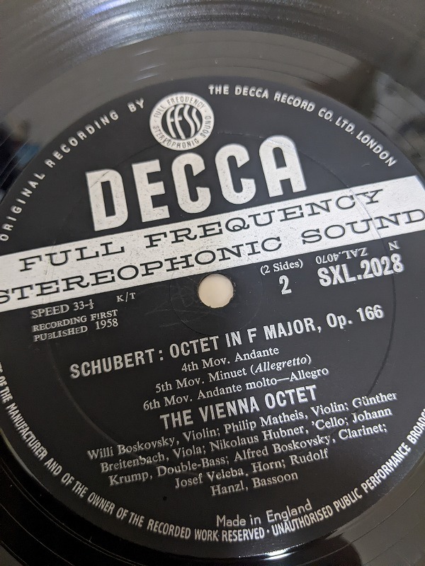 英DECCA SXL-2028 ED1 シューベルト 八重奏曲 THE VIENNA OCTET オリジナル盤の画像3