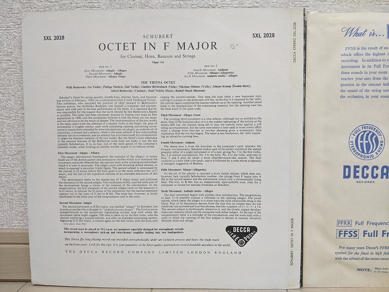 英DECCA SXL-2028 ED1 シューベルト 八重奏曲 THE VIENNA OCTET オリジナル盤の画像4