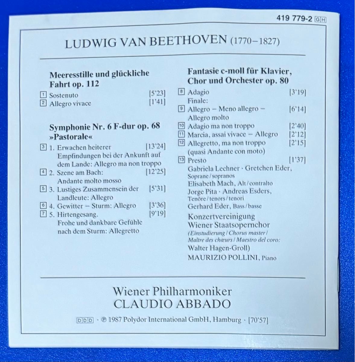 クラッシック音楽CD『ベートーヴェン交響曲NO6.田園』ウイーンフィルハーモニー管弦楽団演奏