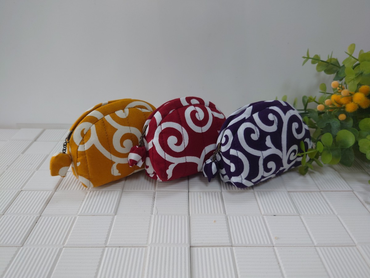 *** hand made Mini pouch 3 piece set [ Tang . pattern red & yellow & purple ]***