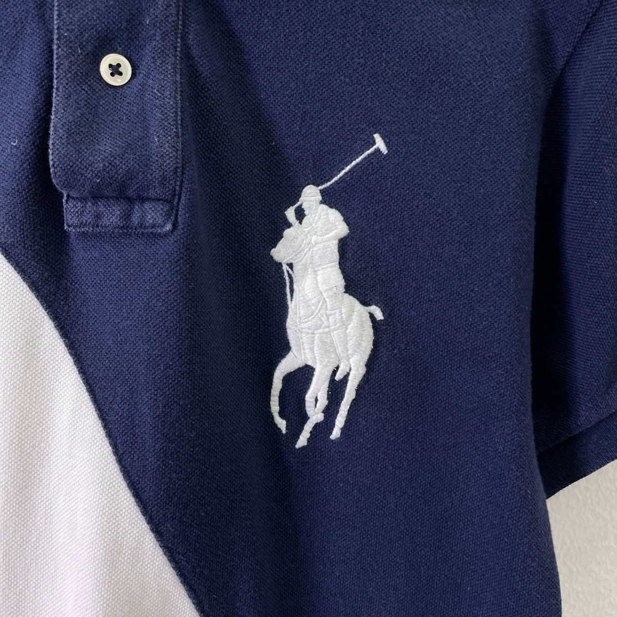 BIGポニー刺繍!!◆POLO RALPH LAUREN ポロ ラルフローレン 半袖 ポロシャツ コットン/トリコロール/メンズ/XS/鹿の子_画像3