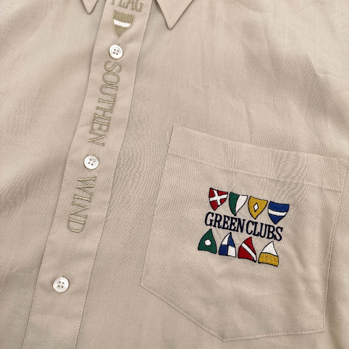 GREENCLUBS グリーンクラブ 長袖 さらっと生地 刺繍デザイン ポケット付き シャツ サイズ 3/ベージュ系/メンズ ライカ_画像6
