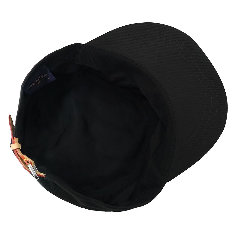 （新品・未使用品）ルイ ヴィトン LOUIS VUITTON スクエアード LV キャスケット 帽子 58 コットン カーフスキン レザー ブラック 黒 MP2731_画像6