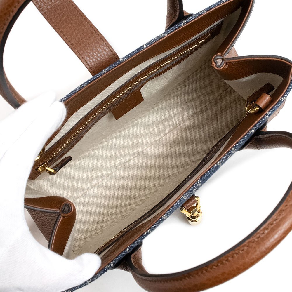 ( новый товар * не использовался товар ) Gucci GUCCI домкрат -1961 medium 2way большая сумка ручная сумочка кожа GGja карта Denim темно-голубой 649016