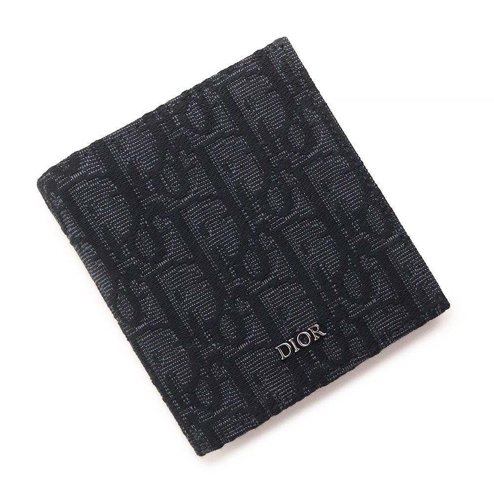 （新品・未使用品）クリスチャンディオール Christian Dior オブリーク バーティカル ウォレット 二つ折り財布 ジャガード レザー ブラック
