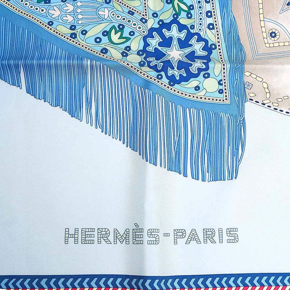 （新品・未使用品）エルメス HERMES カレ 90 セル デ ステップ selle des steppes スカーフ シルク100％ ブルーシエル ブルージーン 青_画像5