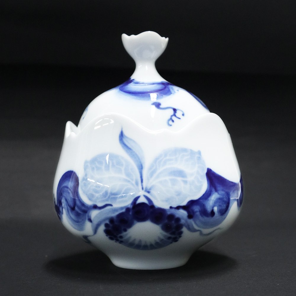 （美品）マイセン Meissen ブルーオーキッド シュガーポット 蘭 食器 陶磁器 ホワイト ブルー 白 青