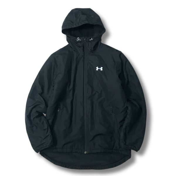 《良品◎》UNDER ARMOUR アンダーアーマー★ワンポイント*フーデットパーカー*ウィンドブレイカー*ジャケット*ブラック*LG(MW3106)◆S80_画像1