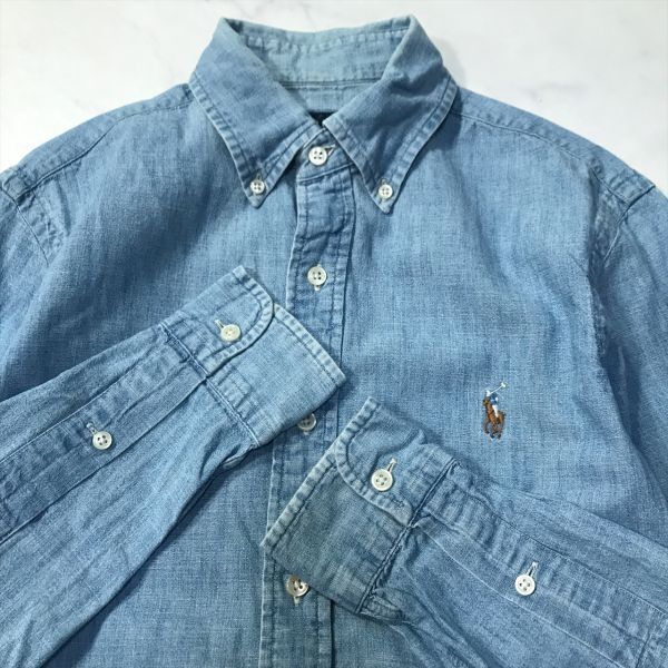 《良品◎》RALPH LAUREN ラルフローレン★ワンポイント*デニム*ボタンダウンシャツ*ライトブルー*サイズXS(MA5969)◆S60_画像3