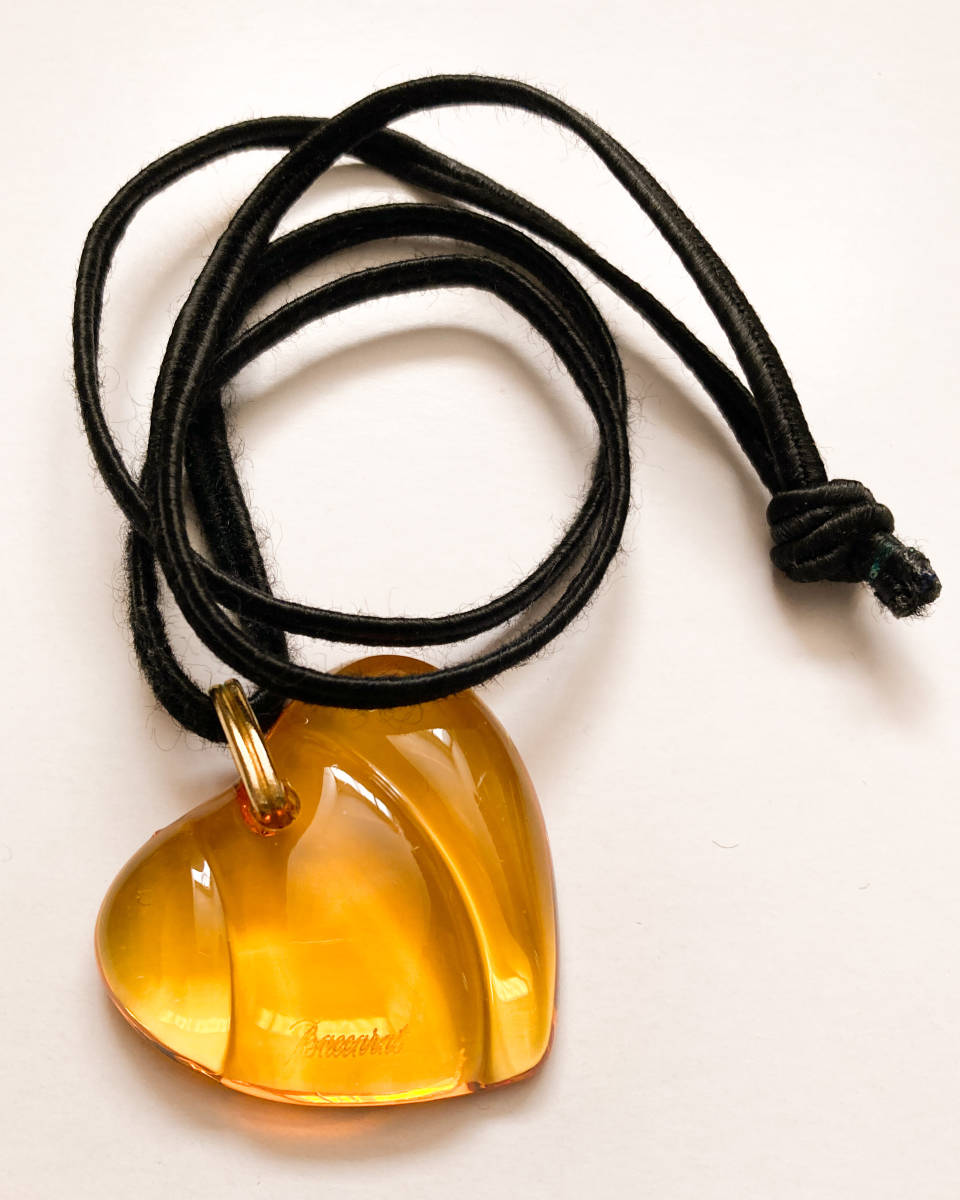 Baccarat ネックレス オレンジ ハート チョーカー ペンダント クリスタル ガラス チャーム アンバー 琥珀の画像7