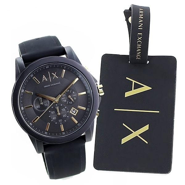 アルマーニエクスチェンジ 腕時計 メンズ BOXセット トラベルタグ タグ ブラック ゴールド プレゼント 卒業 入学 お祝い