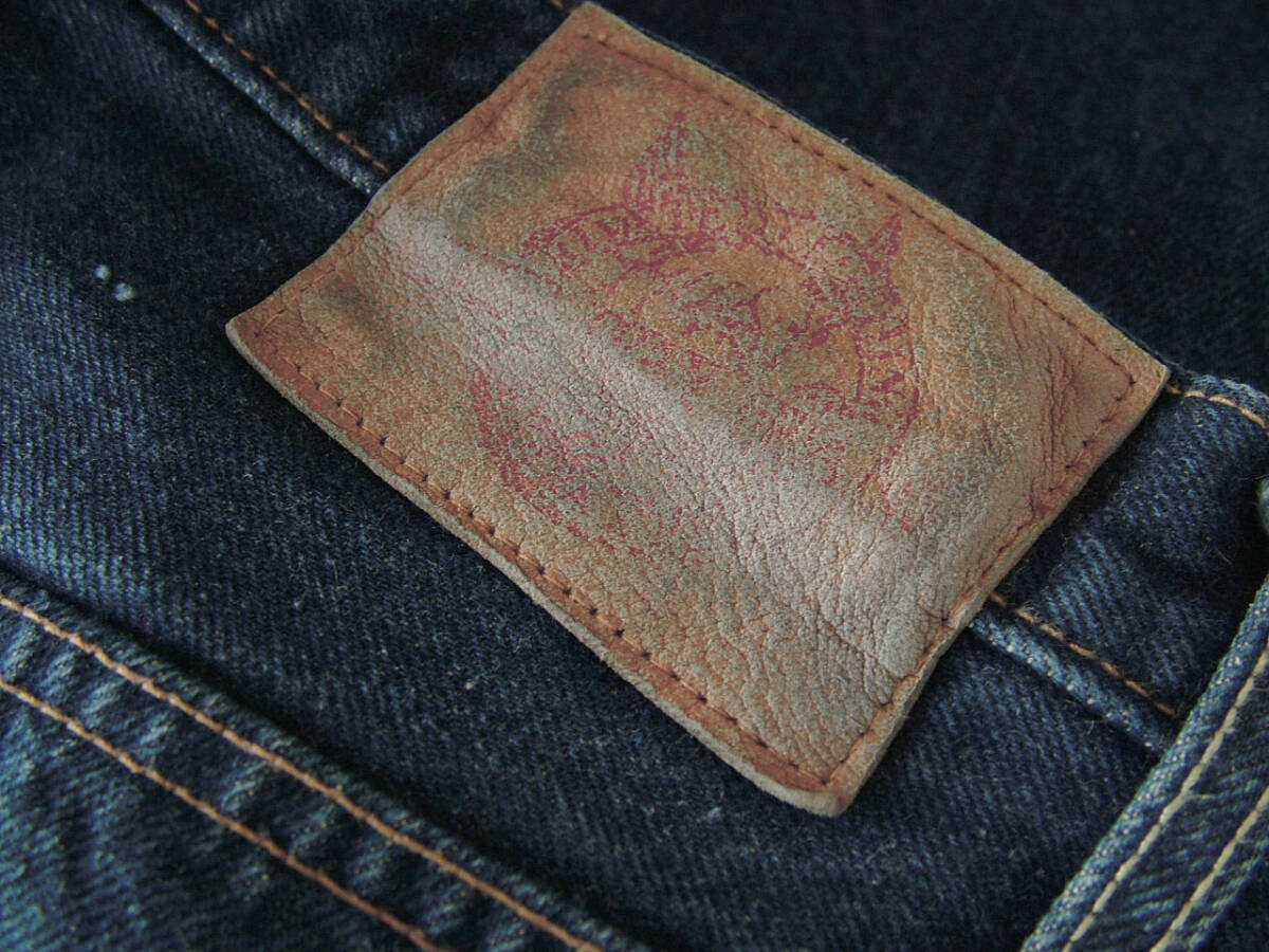 Blueway jeans Red selvedge donut button fly Dark indigo Backpocket Reinforced fabric specifications Levi's Arcudo stitch Size 34_画像2