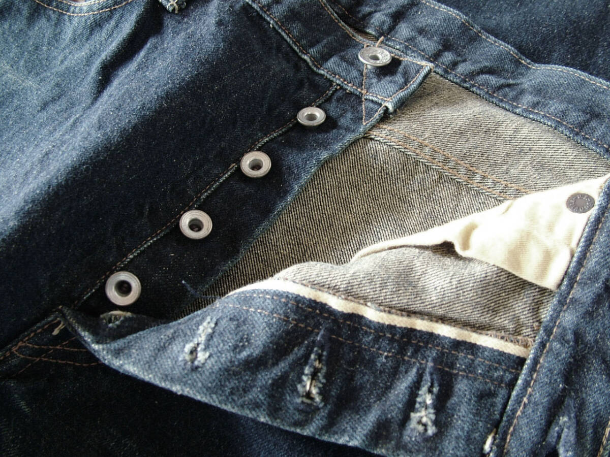 Blueway jeans Red selvedge donut button fly Dark indigo Backpocket Reinforced fabric specifications Levi's Arcudo stitch Size 34_画像6