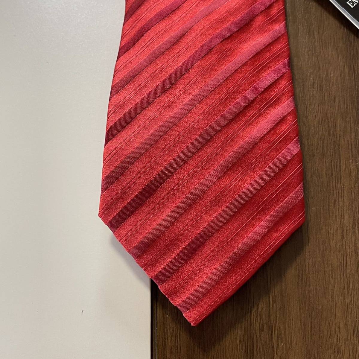 EMPORIO ARMANI( Emporio Armani ) red stripe necktie new goods unused tag attaching box attaching 