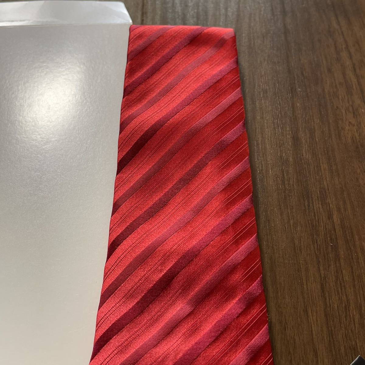 EMPORIO ARMANI( Emporio Armani ) red stripe necktie new goods unused tag attaching box attaching 