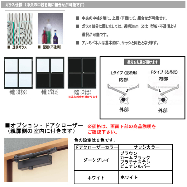 アルミサッシ YKK 半外 両開き勝手口ドア 框ドアタイプ W1690×H1840（16918）_画像3